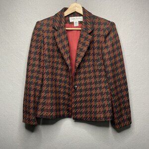 Rena Rowan Petite Womens Wool Blend Houndstooth Blazer Jacket Sz 6P Made In USA